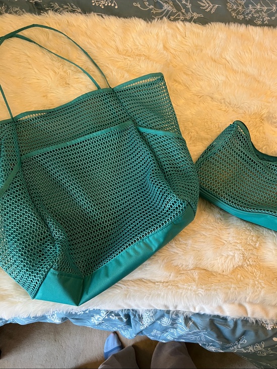 Handbags - Teal Mesh beach Tote Bag